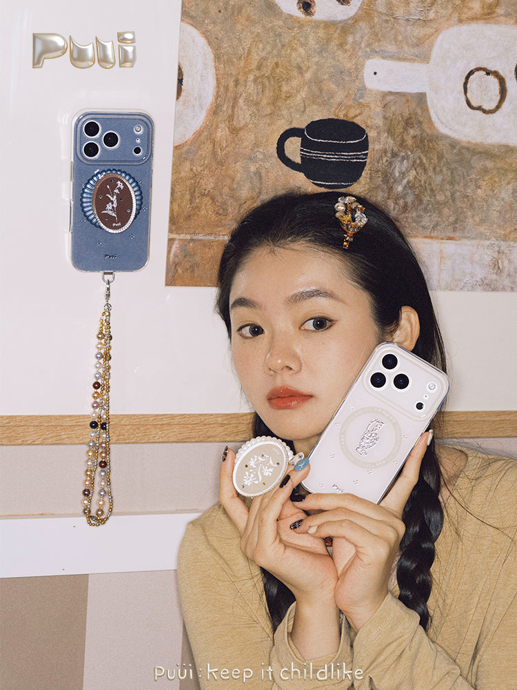 Puui. Ceramic Bottle Notes Series Full-Cover Magnetic Phone Case and Magnetic Grip iPhone 17/18 Pro Max